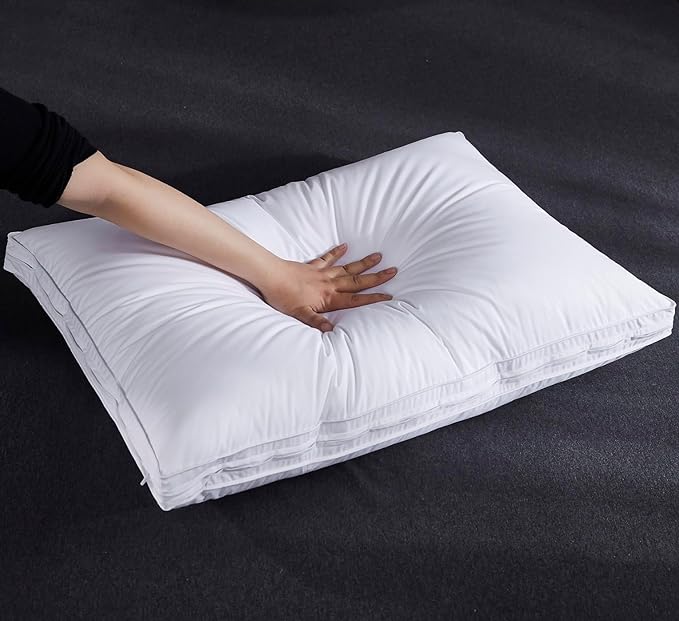 Three Geese Adjustable Layer Goose Feather Pillow,Assemblable Bed Pillow,100% Soft Organic Cotton Cover,Good for Side and Back Stomach Sleeper, Queen Size,Packaging Include 2 Pillows