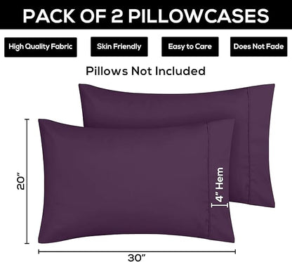 Utopia Bedding King Pillow Cases - 2 Pack - Envelope Closure - Soft Brushed Microfiber Fabric - Shrinkage and Fade Resistant Pillow Covers 20 X 40 Inches (King, Purple)