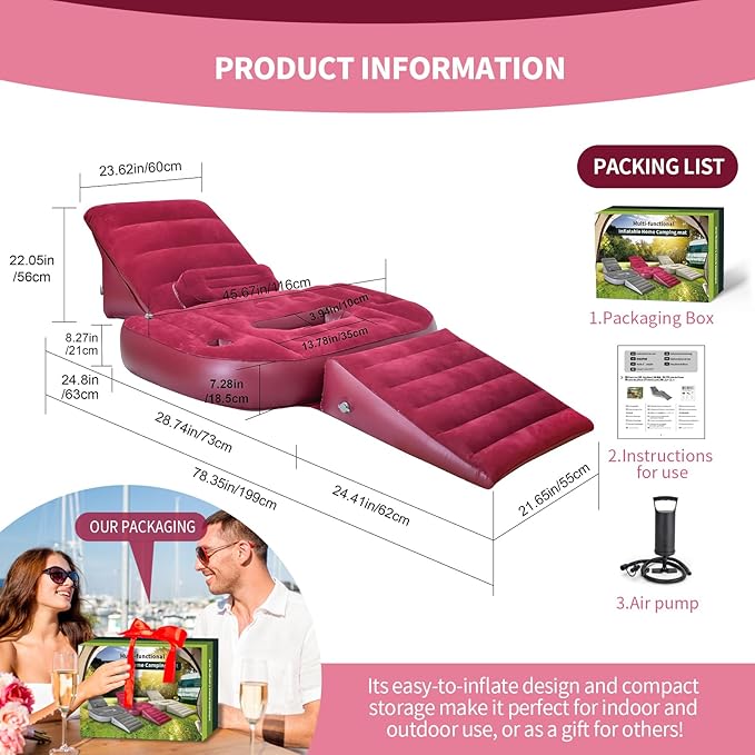 Nevife Inflatable 3pcs Bed Wedge Pillow Set with Hole-Reading Pillow&Back Support,Leg Pain Relief,Adjustable Pillows for Acid Reflux,GERD,Sleeping,Leg,Back Support-Restful Sleep and Travel (red)