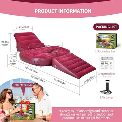 Nevife Inflatable 3pcs Bed Wedge Pillow Set with Hole-Reading Pillow&Back Support,Leg Pain Relief,Adjustable Pillows for Acid Reflux,GERD,Sleeping,Leg,Back Support-Restful Sleep and Travel (red)