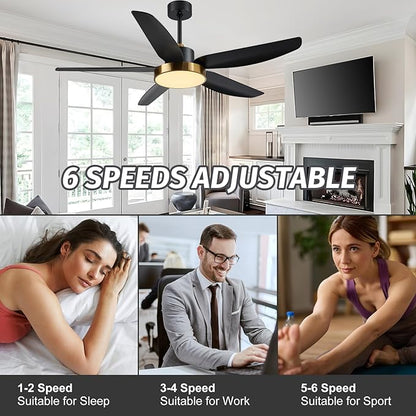 Modern Ceiling Fan with Light and Remote Control,56''Ceiling Fan with 3 Color Lights,Memory Function,5 Blades,6 Speeds,Outdoor Fan and Light for Living Room,Bedroom,Kitchen,Brass Gold