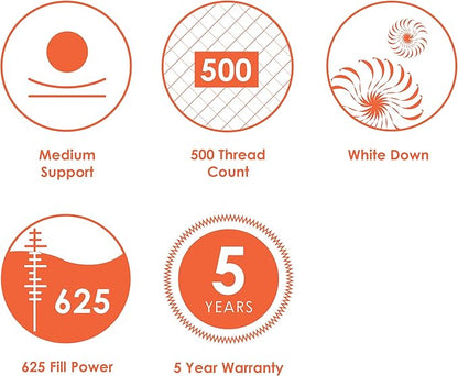 Canadian Down & Feather Co. – Medium 625 Fill Power White Down Sleeping Pillow King Size - 500 Thread Count Shell 100% Cotton - Made in Canada