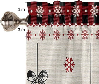 Christmas Kitchen Curtains and Valances Set, Vintage Buffalo Plaid Christmas Balls Window Treatments Tiers Farmhouse Half/Short Curtains for Small Windows Cafe /Living Room/ Bedroom 54x 36 in