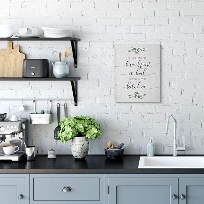 Stupell Industries for Breakfast in Bed Sleep in Kitchen Sassy Phrase Wall Art, 16 x 20, Off- White