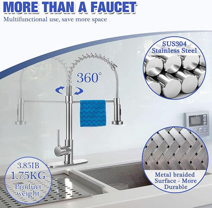 Kitchen Faucets Brushed Nickel,Kitchen Sink Faucets,Kitchen Faucet with Pull Down Sprayer Brushed Nickel Kitchen Faucet for Kitchen Sink RV Stainless Steel Kitchen Faucet Single Hole Kitchen Faucet
