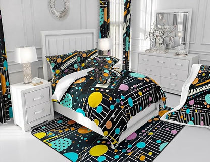 Feelyou Piano Fabric Shower Curtain Musical Shower Curtain for Boys Girls Geometric Bathroom Waterproof Accessories with 12 Hooks Colorful Wave Dot Curtains,72x72 Inches
