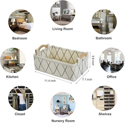 Small Storage Baskets Toy Storage Organizer Rectangle Basket Empty Gift Baskets Shelf Baskets Decorative Storage Basket With Wooden Handles for Keys Makeups Remotes Books