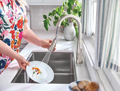 Moen Haelyn Spot Resist Stainless Touchless Single-Handle Pull-Down Sprayer Kitchen Faucet with Soap Dispenser, Features Power Clean for a Faster Wash, 87627EWSRS