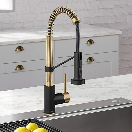 Kraus KPF-1610SFACBMB Bolden 18-Inch Single Handle Commercial Style Pull-Down Kitchen Faucet with Dual Function Sprayer, Spot Free Antique Champagne Bronze/Matte Black