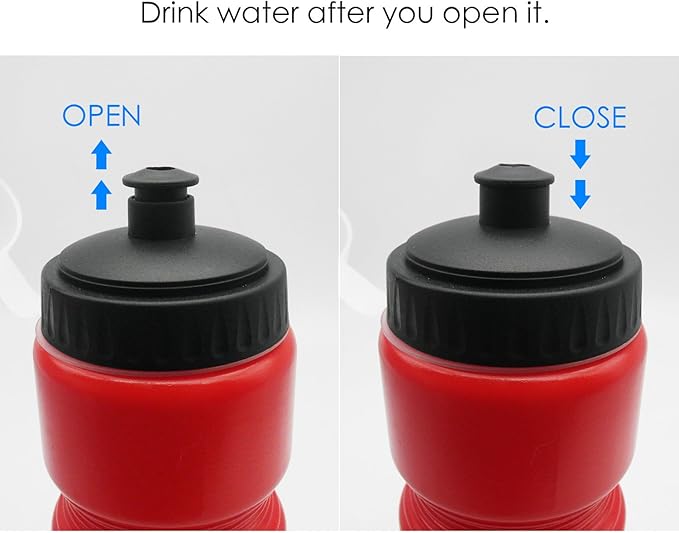 6 Pack 730ml(25oz) Sports Squeeze Plastic Water Bottle With Push Pull Cap and Anti Dust Cover - Red