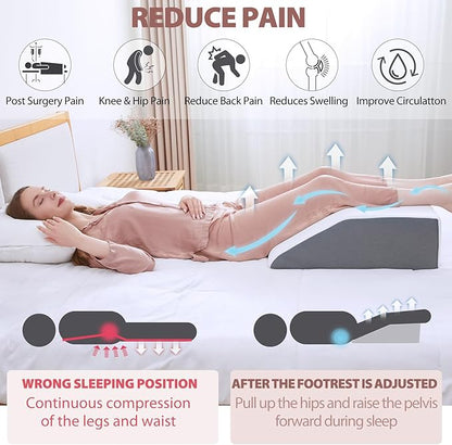 Bed Wedge Elevated Leg Pillow, High-Density Leg Rest Elevating Foam Wedge, Supportive Foam Wedge Pillow - Relieves and Recovers Foot and Ankle Injury, Leg Pain, Improves Blood Circulation