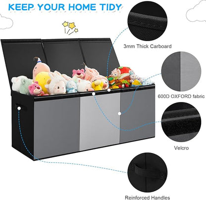 Large Toy Box Chest with Lid, Oxford Collapsible Sturdy Toy Storage Boxes Bins Baskets for Boys, Girls, Closet, Playroom, Nursery Room, 39"x15.5"x13" (Light Black & Light Grey)