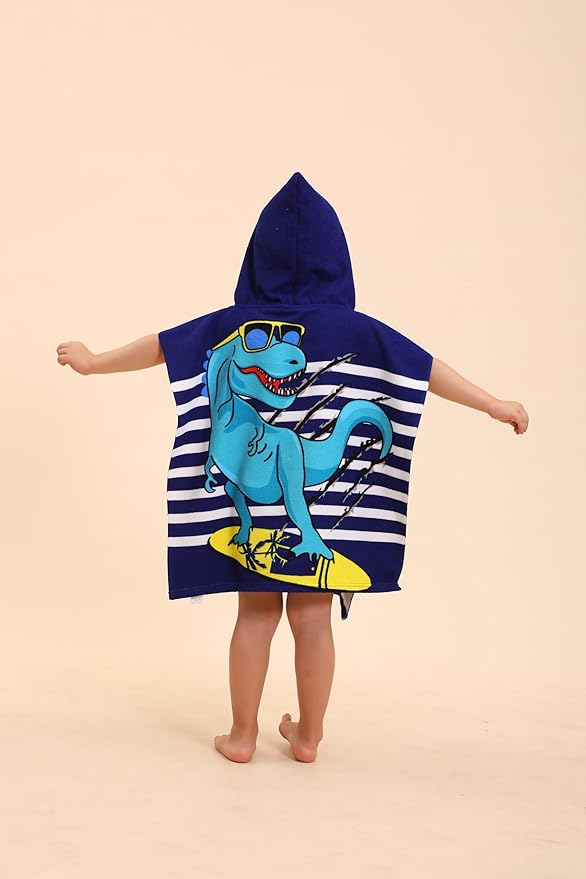 Dinosaur Hooded Towels for Kids, Poncho Beach Towels for Kids, Kids Beach Towels for Boys/Girls, Swimming Towels/Towel Robes/Wearable Towels/Pool Towels for Kids 2-10, Hooded Beach Towels for Toddler