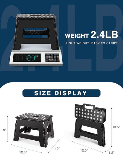 Folding Step Stool 9", Kids Step Stool, Heavy Duty Step Stools for Adults, Compact Foot Stools, Light-Weight Toddler Step Stool for Kitchen, Bathroom, Holds Up to 300 lbs (Black)