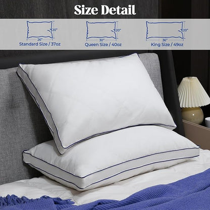 puredown Feather Down Pillows Set of 2, Luxury Goose Feather Pillow for Sleeping, Organic Cotton Cover Hotel Collection Bed Pillows (Standard)