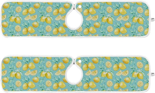 Kitchen Faucet Absorbent Mat,Lemon Fruit Summer Water Splash Guard for Sink, Faucet Drip Catcher Thicken Sponge Microfiber Faucet Water Catcher Mat Sink Absorbent Mat for Kitchen 30x5in 2 Pack