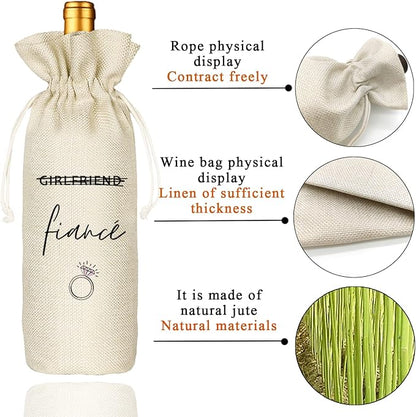 Girlfriend Fiancé, Best Friend Engagement Gift, Engagement Wine Bag, Funny Wine Bag, Bridal Shower Gfit - Linen Drawstring Wine Bags(5SW112)