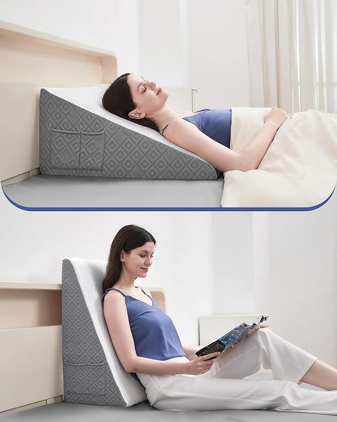 Wedge Pillow for Sleeping, 12"Bed Wedge Pillow for Acid Reflux Relief,Snoring,Back Pain Relief,Leg elevation,Post Surgery,GEL Infused Memory Foam Top Triangle Pillow Wedge with Breathable Cover