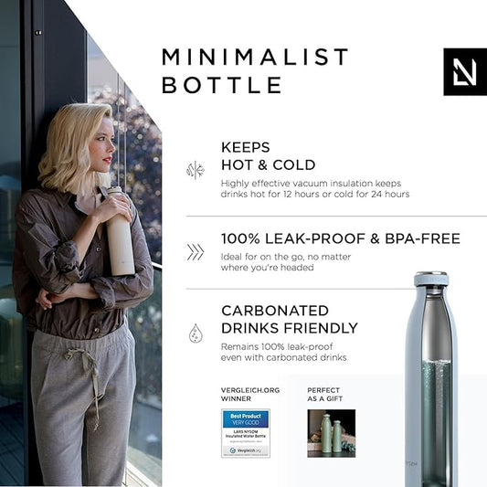 LARS NYSØM Stainless Steel Insulated Water Bottle 12oz 17oz 25oz 34oz 51oz | BPA-free Insulated Thermo Flask for Hot and Cold Beverages | Leakproof Drinking Bottle (Baby Blue, 25oz)