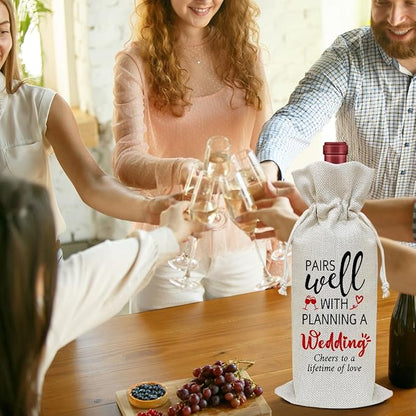 Engagement Wine Bag, Engagement Gift for Couples Friends Coworkers Sister Bestie, Bridal Shower Wine Gift Bag, Party Favor Wine Champagne Gift Bag With Drawstring -20