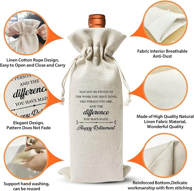 Retirement Wine Bag For Teacher Coworker Employees Friend Colleagues Nurse Doctors Boss, Goodbye Farewell Leaving Gifts For Best Friend, Happy Retirement Party Decorations