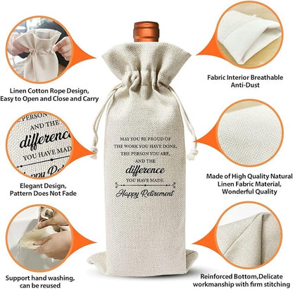 Retirement Wine Bag For Teacher Coworker Employees Friend Colleagues Nurse Doctors Boss, Goodbye Farewell Leaving Gifts For Best Friend, Happy Retirement Party Decorations