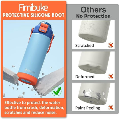 Fimibuke Kids Insulated Water Bottle with Pop-Open Straw & Spout 2-in-1 Lid, 18oz Leak Proof 18/8 Stainless Steel Vacuum Tumbler, BPA-Free Kids Cup For Travel School Boys Girls Toddler 2Packs