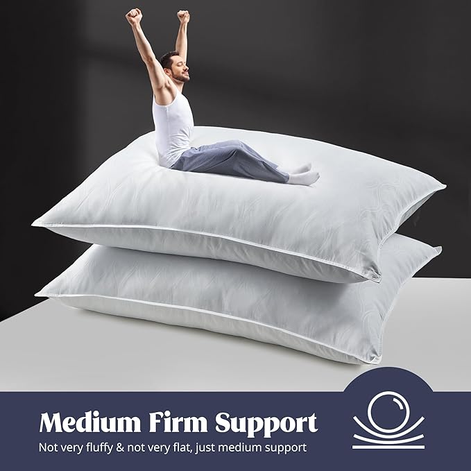 puredown® Goose Feathers Down Pillows, Hotel Collection Standard Pillows for Sleeping, White Embossing Pillows Set of 2 for Back Stomach Side Sleepers (Netting White, Queen (Pack of 2))