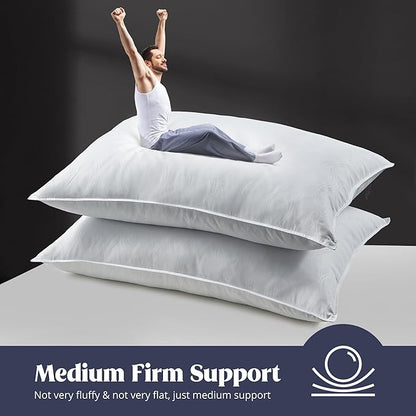 puredown® Goose Feathers Down Pillows, Hotel Collection Standard Pillows for Sleeping, White Embossing Pillows Set of 2 for Back Stomach Side Sleepers (Netting White, Queen (Pack of 2))