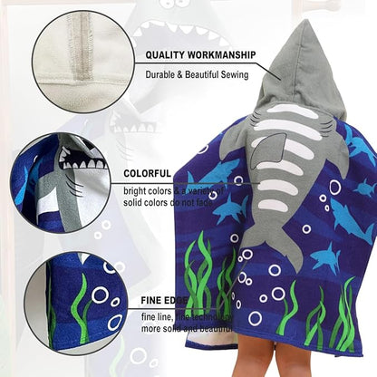 Hooded Kids Beach Towels - Soft Microfiber Poncho Towel for Ages 1 to 6, Quick Dry & Lightweight Swim Cover-ups, Ideal for Boys and Girls