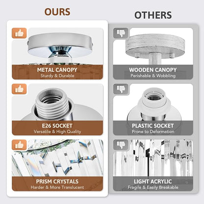 VONLUCE Semi Flush Mount Ceiling Light, Crystal Hallway Light Modern Ceiling Light Fixture, Nickel Flush Mount Chandelier for Kitchen Bedroom Living Room Entryway
