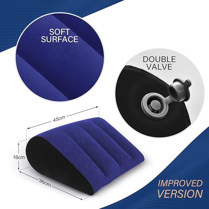 Inflatable Wedge Pillow - Leg Pillow for Sleeping, Leg Elevation Pillow, Improves Circulation and Reduces Swelling, Suitable for Travel, Sleep, Pregnancy, Surgery and Injuries Recovery, Blue