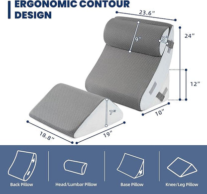 BDEUS 4PCS 23.6 Inch Wide Orthopedic Bed Wedge Pillow Set, Memory Foam Adjustable Wedge Pillow Post Surgery for Back, Neck and Leg Pain Relief-Acid Reflux and GERD for Sleeping, with Travel Bag