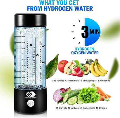 Marked Hydrogen water bottle generator Hydrogenius by Kosmoknott | 3500 ppb Hydrogen Water Machine with Clear Markings | Improves Sleep & Skin, Fast Charging, Leak-Proof Design