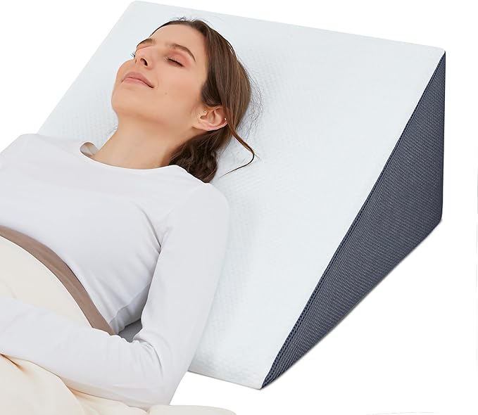 Bed Wedge Pillow for Sleeping, 12" 24" 24" Triangle Cooling Memory Foam Top, Elevated Support Wedge Pillow - Removable Washable Cover