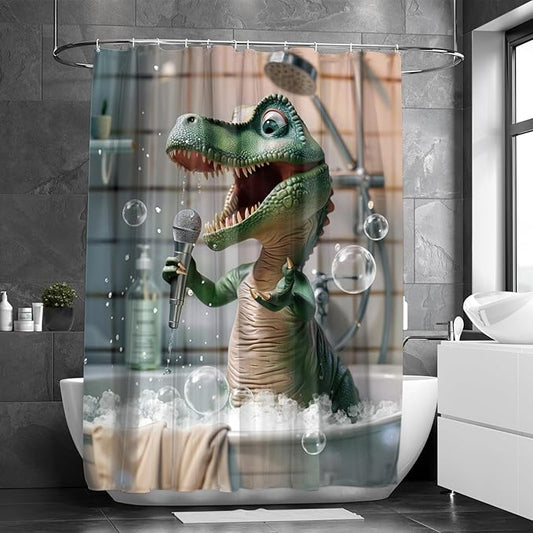 Funny Dinosaur Shower Curtain Cartoon Animal Shower Curtains for Kids Bathroom Decor Waterproof Polyester Fabric Bathroom Curtain with Hooks 66x72 Inch