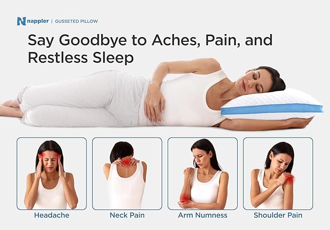 Side and Back Sleeper Pillow for Neck and Shoulder Pain Relief - Shredded Memory Foam Bed Pillow for Sleeping - 100% Adjustable Fill - King Size - Set of 2 Washable Case. Extra Fill Included