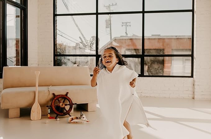Hooded Towel for Babies + Toddlers | Snaps into a Poncho | Organic Cotton Waffle | Lighweight and Absorbent | Bath, Beach, and Pool | Multiple Colors (Small (0-3 Yrs), Lily White)