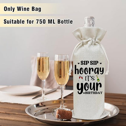 Wine Canvas Bag, Funny Birthday Wine Gift Bag, Birthday Gift for Women Men Friends Coworker, Wine Bags for Wine Bottles Gifts, Wine Champagne Gifts With Drawstring Birthday Party Decoration -WB01