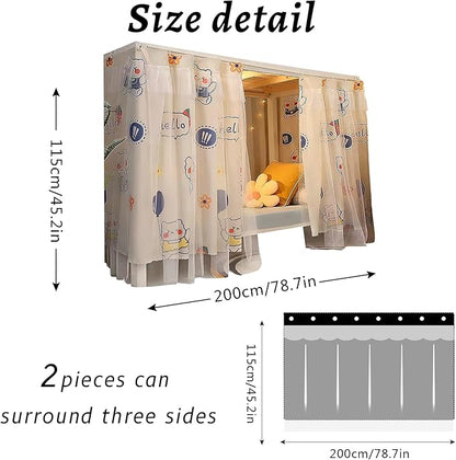 Hoce Bunk Bed Curtain Gauze Bunk Bed Curtains Drapes with Lace Privacy Dorm Bed Canopy for Bottom Twin, 2 Panels