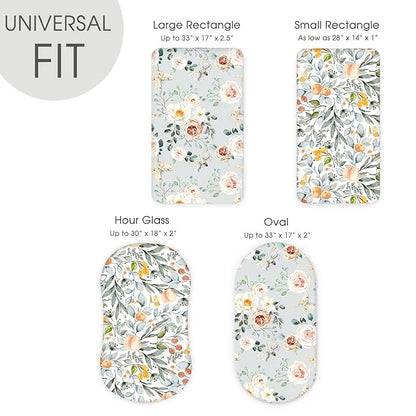 GRSSDER Stretchy Ultra Soft Fitted Bassinet Sheet Set 2 Pack for Girls Universal Fit for Baby Cradle Moses Basket Oval Rectangle Mattress, Watercolor Flowers and Fruits