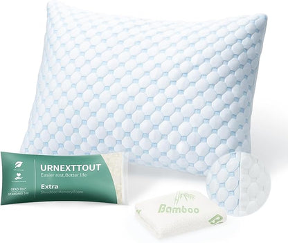 Shredded Memory Foam Pillows for Travel Cooling Pillows for Hot Sleepers Support Adjustable Travel Pillow with Extra Fill