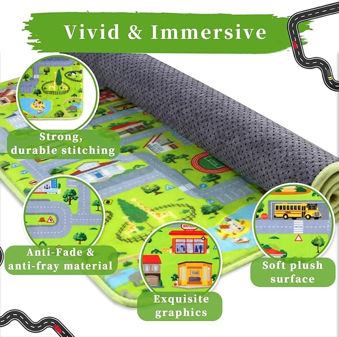 Kids Playroom Rug Car Rug Learning Carpet Educational City Roads Carpet for Playing with Cars Kids Playmat for Baby Kids Playroom Non Slip Play Mat Toddler Playmat Rug, 3x5 ft, Grey Streets