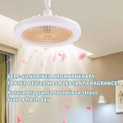 Socket Ceiling Fan with Light, Remote Control LED Small Ceiling Fan Screw in Light Bulb, Plug into Ceiling Mini Remote Ventilador for Living Room & Bedroom & Kitchen & Bathroom (White)