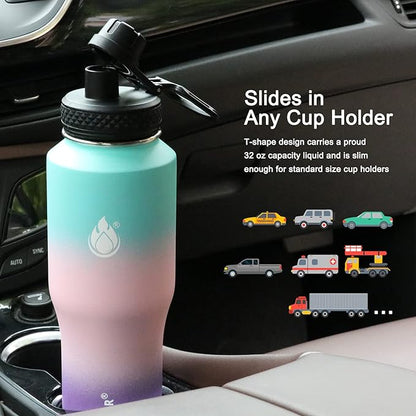 SENDESTAR Water Bottle 32oz,2 Lids(Straw lid),Wide Mouth Stainless Steel Vacuum Insulated Double Wall Keep Liquids Cold or Hot All Day,Sweat Proof Sport Design,Fit Car Cup Holder(Hydrangea)