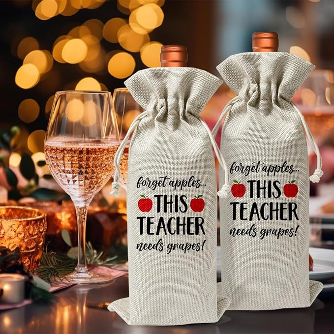 Teacher's Day Gift Wine Bag, This Teacher Need Grapes, Back to School Teacher Gift, Thank You Gift Bag For Women, Graduation Party Decor, Best Teacher Retirement Appreciation Day Idea Gift
