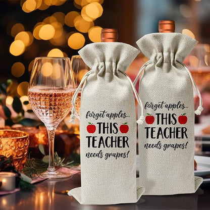 Teacher's Day Gift Wine Bag, This Teacher Need Grapes, Back to School Teacher Gift, Thank You Gift Bag For Women, Graduation Party Decor, Best Teacher Retirement Appreciation Day Idea Gift