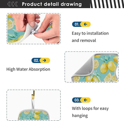 Lemon Turquoise Faucet Water Catcher Mat 2 Pack Flowers Leaves Summer Drying Mat Absorbent Bathroom Faucet Handle Drip Catcher Tray Bar RV Kitchen Sink Splash Guard 14x5 Inches