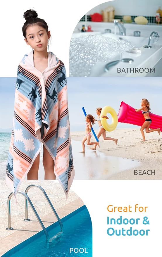 BANGSAUR Kids Hooded Bath Beach Towel, 100% Cotton 50"x30" Wrap, Toddlers Girls Boys 3-12 Years Coverup(Christmas Green)