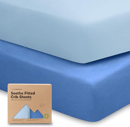 2-Pack Organic Crib Sheets for Boys, Girls - Jersey Fitted Crib Sheet, Baby Crib Sheets Neutral, Crib Mattress Sheet, Cotton Crib Sheets, Breathable Crib Sheet, Baby Mattress Sheets (Cornflower)